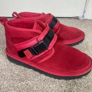 UGG Vibrant Red Suede Boots with Black Strap